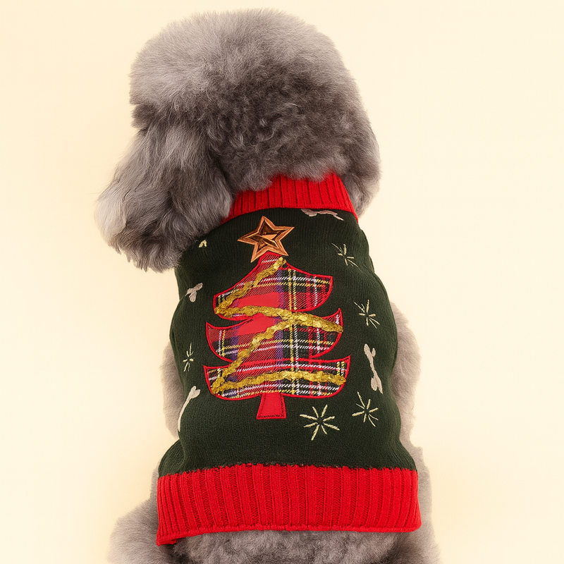 Plaid Pup Christmas Tree Sweater