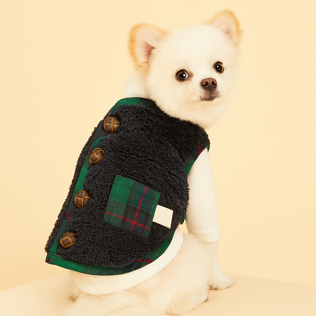 Plaid Button-Up Teddy Vest